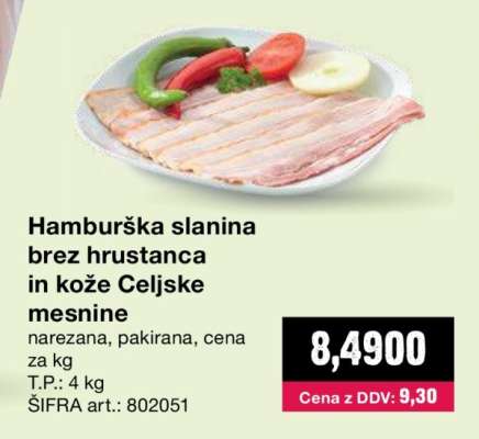 Hamburška slanina brez hrustanca in kože Celjske mesnine