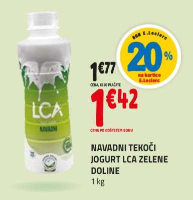 Navadni tekoči jogurt LCA Zelene Doline