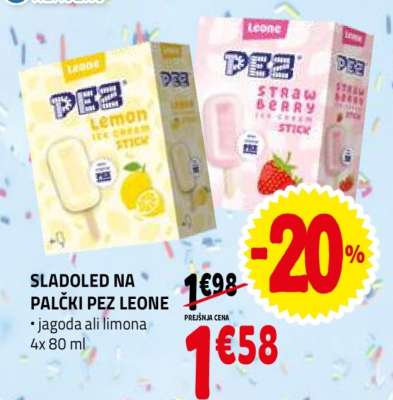 SLADOLED NA PALČKI PEZ LEONE