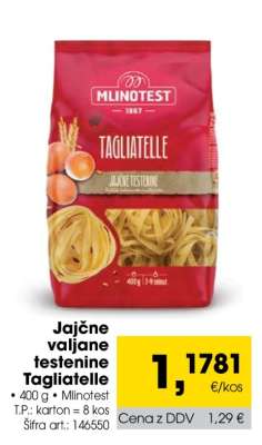 Jajčne valjane testenine Tagliatelle