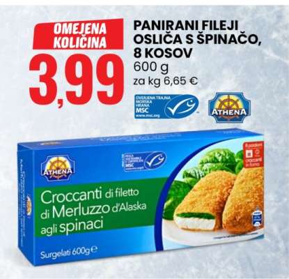 Panirani fileji osliča s špinačo, 8 kosov