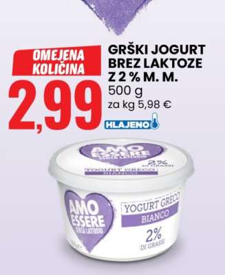 GRŠKI JOGURT BREZ LAKTOZE Z 2 % M. M.