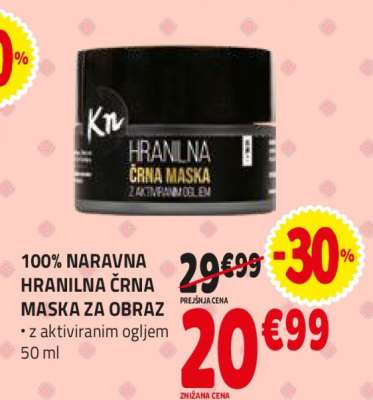 100% NARAVNA HRANILNA ČRNA MASKA ZA OBRAZ