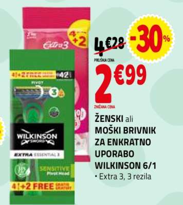 ŽENSKI ali MOŠKI BRIVNIK ZA ENKRATNO UPORABO WILKINSON 6/1