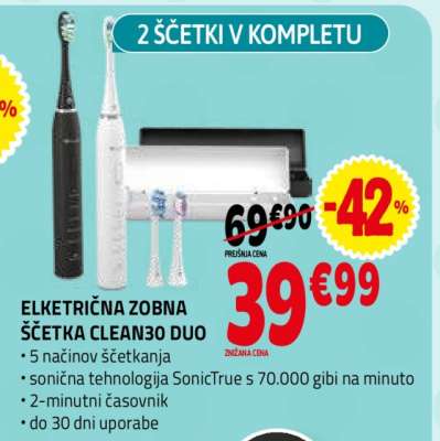 ELEKTRIČNA ZOBNA ŠČETKA CLEAN30 DUO