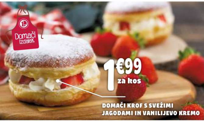 DOMAČI KROF S SVEŽIMI JAGODAMI IN VANILIJEVO KREMO