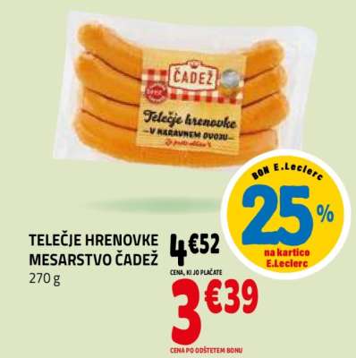 Telečje Hrenovke Mesarstvo Čadež
