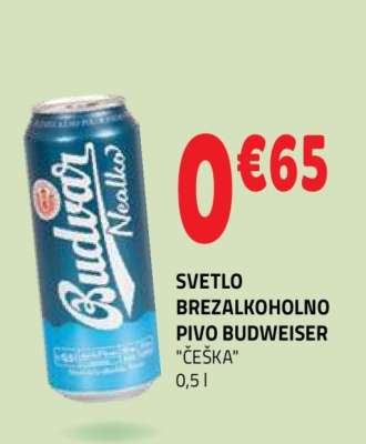 Svetlo brezalkoholno pivo Budweiser