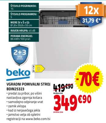 Vgradni pomivalni stroj BDIN25323