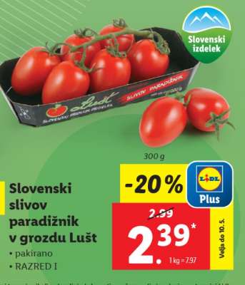 Slovenski slivov paradižnik v grozdu Lušt