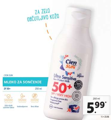 CIEN SUN Mleko za sončenje
