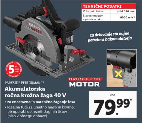 PARKSIDE PERFORMANCE Akumulatorska ročna krožna žaga 40 V