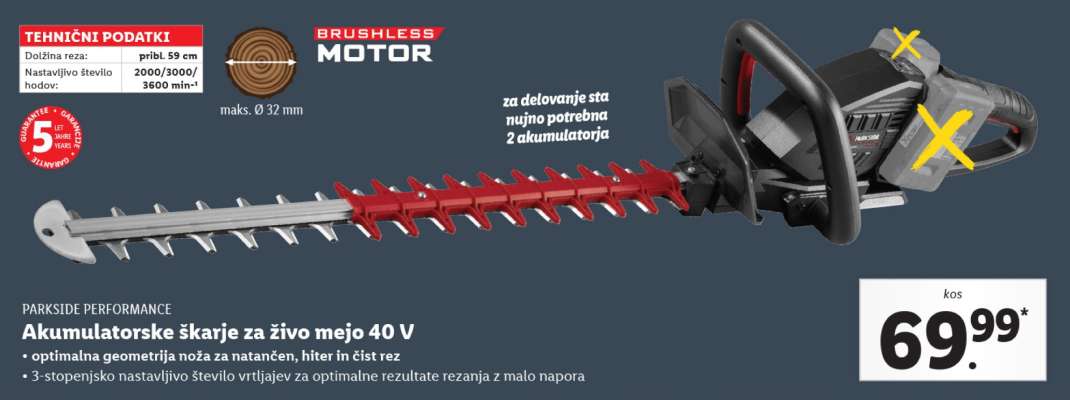 Akumulatorske škarje za živo mejo 40 V