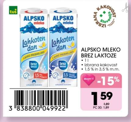 ALPSKO MLEKO BREZ LAKTOZE
