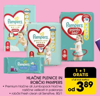 Hlačne plenice in robčki Pampers