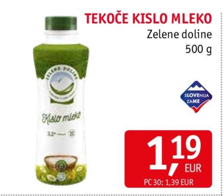 TEKOČE KISLO MLEKO ZELENE DOLINE