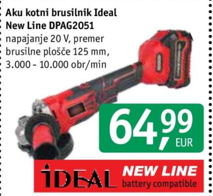 Aku kotni brusilnik Ideal New Line DPAG2051