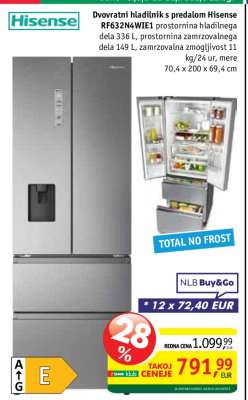 Dvovratni hladilnik s predalom Hisense RF632N4WIE1
