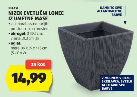 Belavi Nizek Cvetlični Lonec iz Umetne Mase