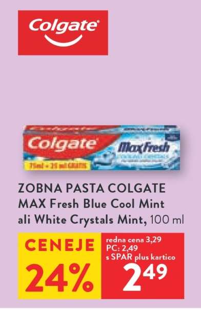 ZOBNA PASTA COLGATE MAX Fresh Blue Cool Mint ali White Crystals Mint, 100 ml