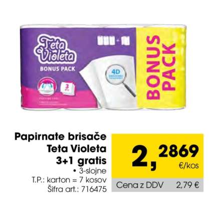 Papirnate brisače Teta Violeta 3+1 gratis