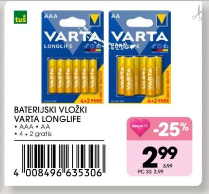 Baterijski vložki Varta Longlife