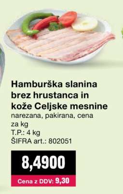 Hamburška slanina brez hrustanca in kože Celjske mesnine