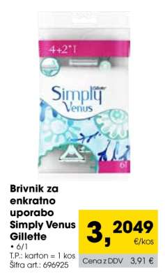 Brivnik za enkratno uporabo Simply Venus Gillette