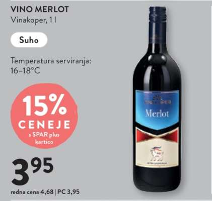 VINO MERLOT Vinakoper, 1 l