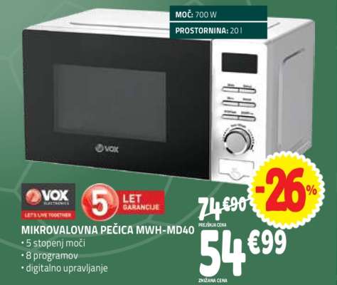 MIKROVALOVNA PEČICA MWH-MD40