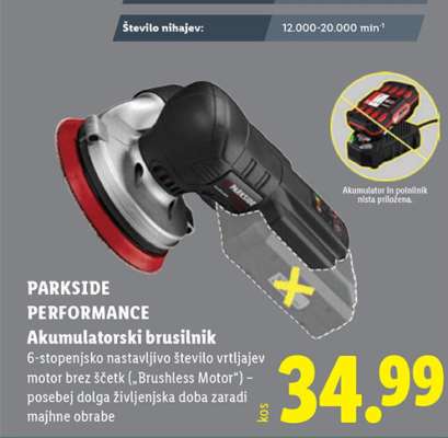 PARKSIDE PERFORMANCE Akumulatorski brusilnik