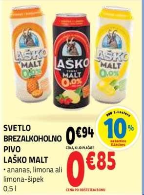 Svetlo brezalkoholno pivo Laško Malt