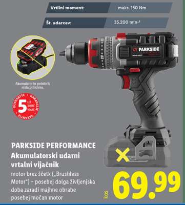 PARKSIDE PERFORMANCE Akumulatorski udarni vrtalni vijačnik