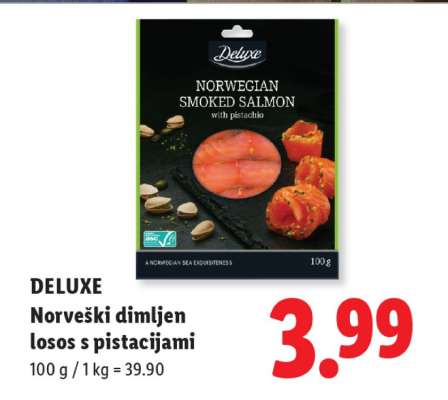 DELUXE Norveški dimljen losos s pistacijami