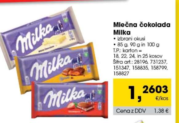 MLEČNA ČOKOLADA MILKA