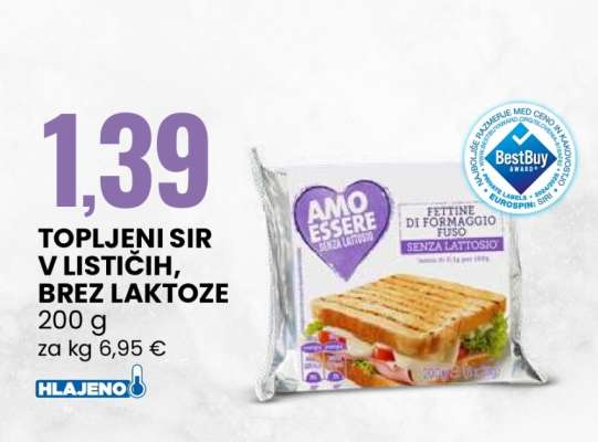 Topljeni sir v lističih, brez laktoze