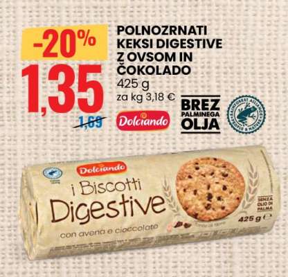 Polnozrnati keksi Digestive z ovsom in čokolado