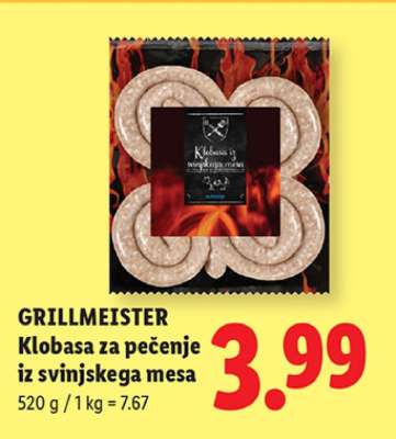 GRILLMEISTER Klobasa za pečenje iz svinjskega mesa