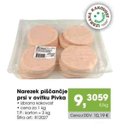 Narezek piščančje prsi v ovitku Pivka