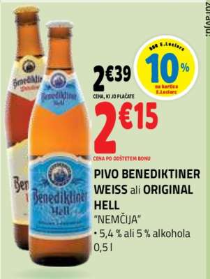 PIVO BENEDIKTINER WEISS ali ORIGINAL HELL