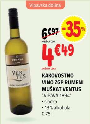 KAKOVOSTNO VINO ZGP RUMENI MUŠKAT VENTUS