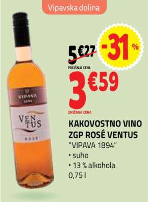 KAKOVOSTNO VINO ZGP ROSÉ VENTUS
