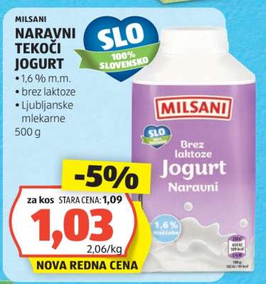 Milsani Naravni Tekoči Jogurt