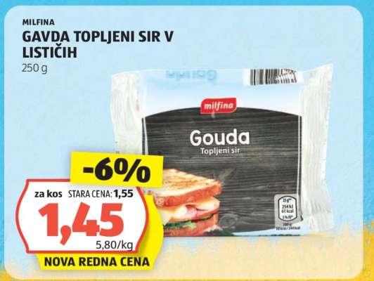 Milfina Gavda Topljeni Sir v Lističih