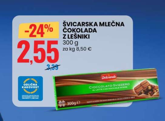 Švicarska mlečna čokolada z lešniki