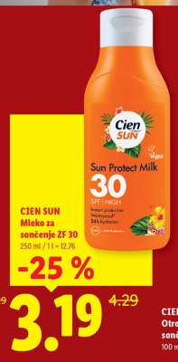 Cien Sun Mleko za sončenje ZF 30