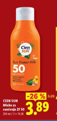 CIEN SUN Mleko za sončenje ZF 50