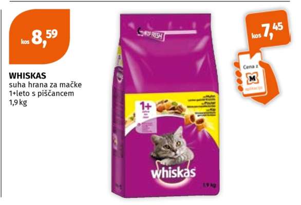 WHISKAS suha hrana za mačke 1+ leto s piščancem