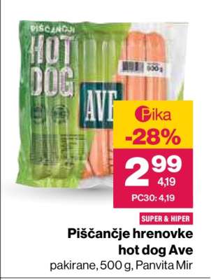 Piščančje hrenovke hot dog Ave
