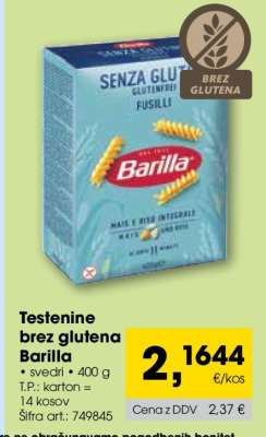 Testenine brez glutena Barilla